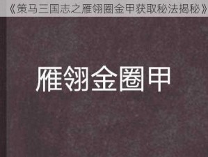 《策马三国志之雁翎圈金甲获取秘法揭秘》