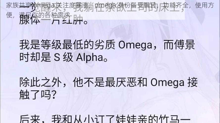 家族共享 omega 关注度暴涨，omega 身份备受瞩目，功能齐全，使用方便，满足你的各种需求