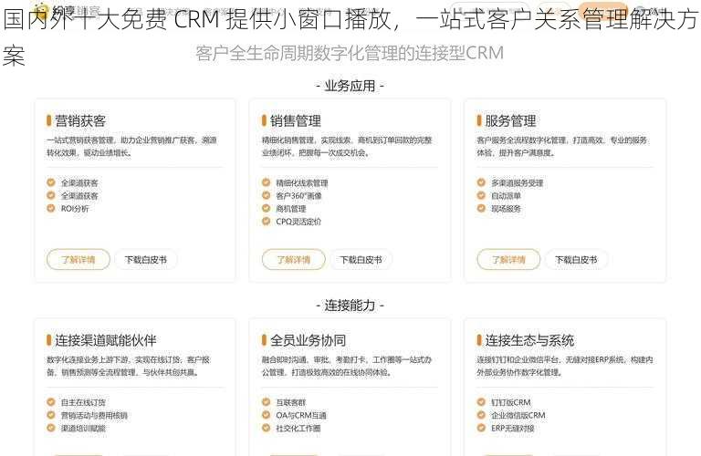 国内外十大免费 CRM 提供小窗口播放，一站式客户关系管理解决方案